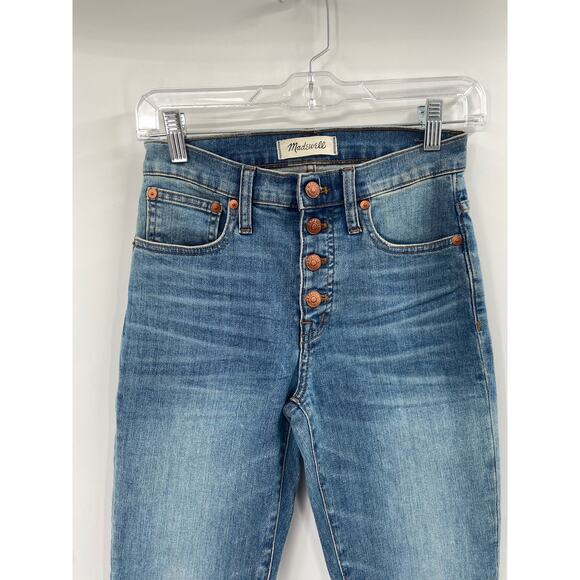 Madewell Cali Demi-Boot Medium Blue Distressed Denim Button-Fly Jeans Size 24 - Picture 4 of 9